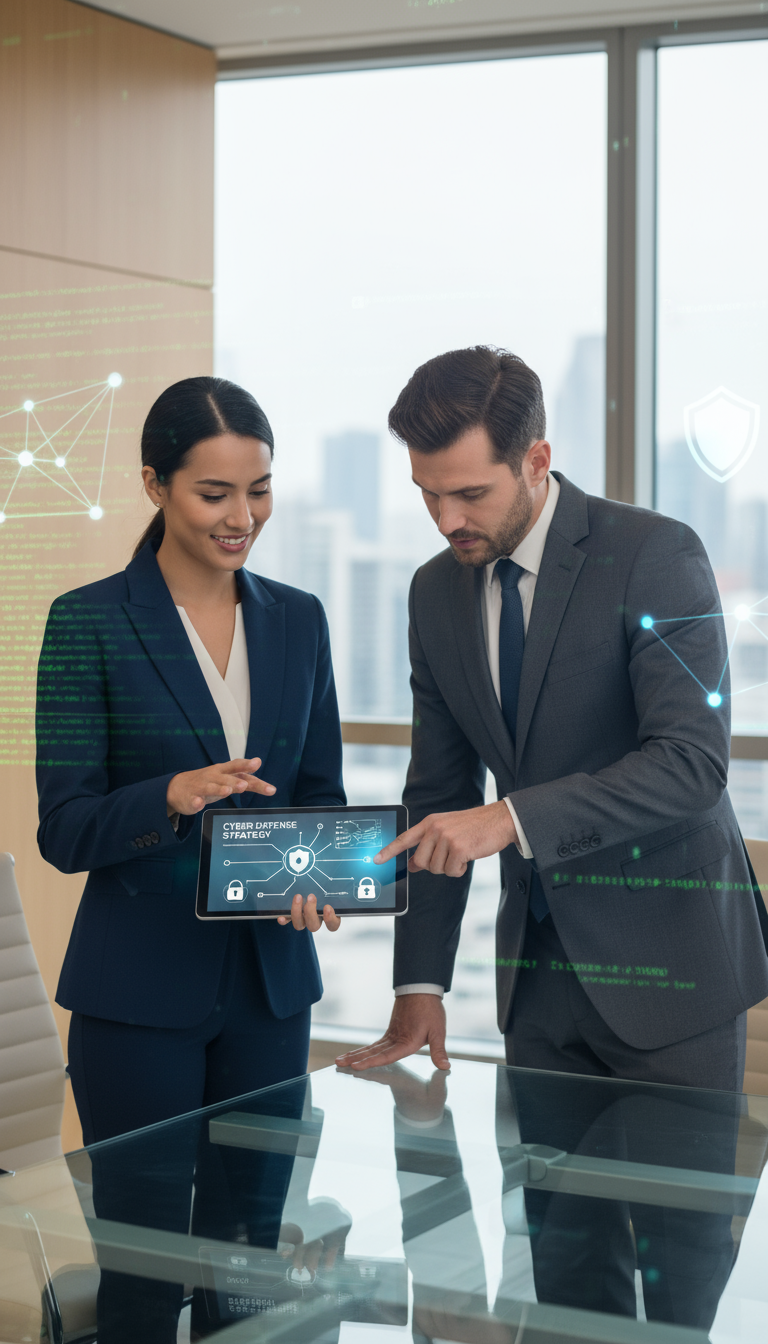 a photorealistic vertical image representing cybersecurity consulting the scene features a consulta