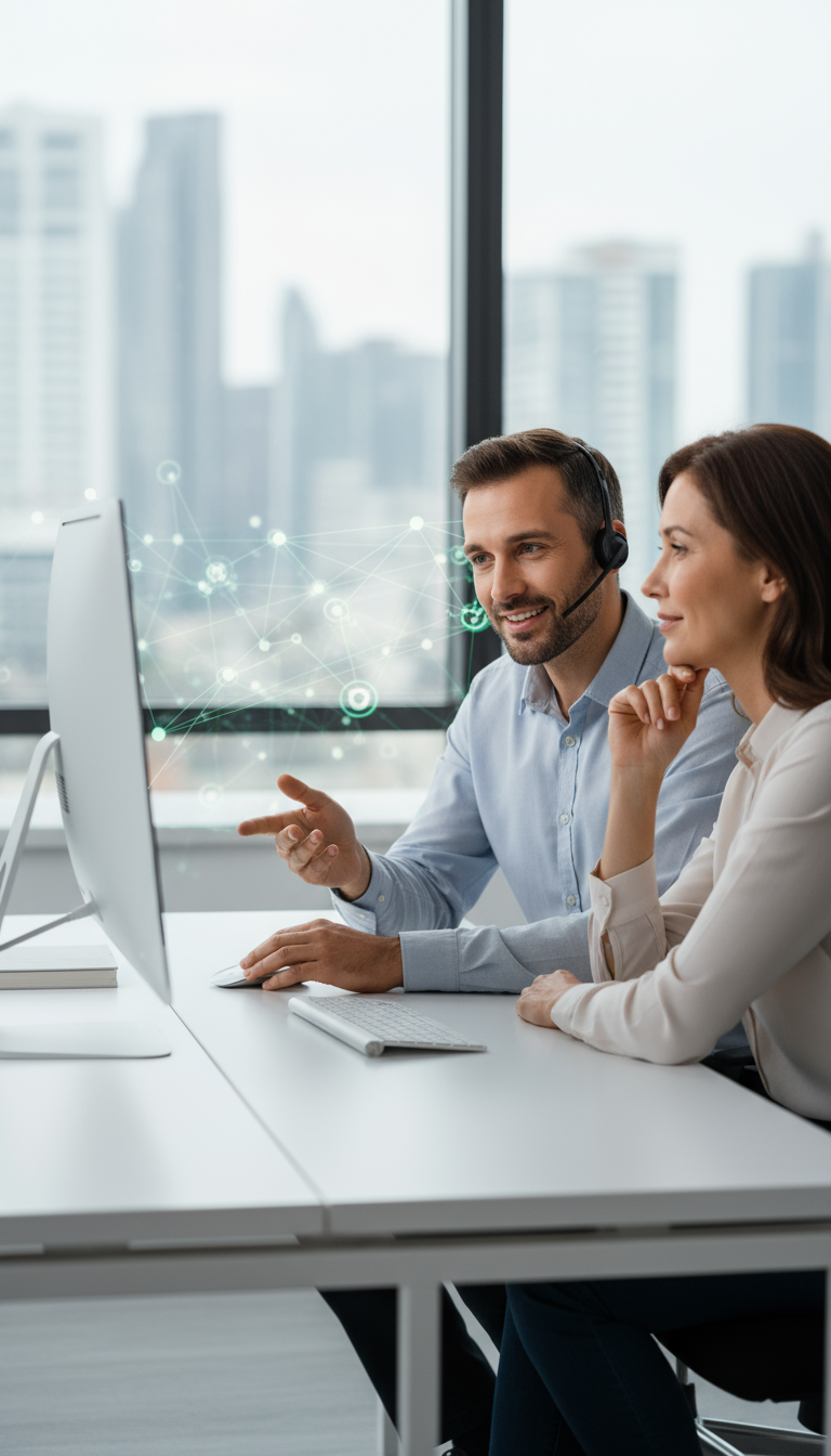 a photorealistic vertical image representing cybersecurity support the scene features a friendly k